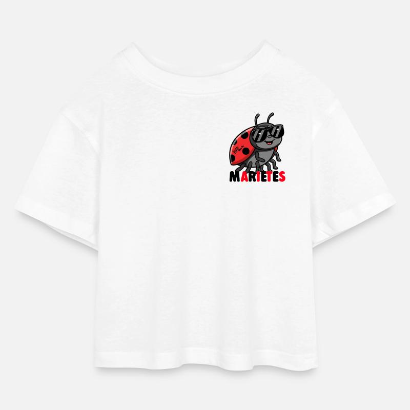 Ladybug with sunglasses - Kids’ Cropped Jersey T-Shirt - white