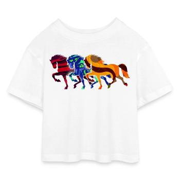 Cool Galopp Islandpferde Pferdeliebe Pferde - Kinder Cropped Jersey T-Shirt - Weiß - Vorne