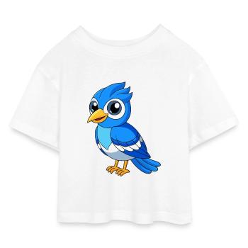 Blue Jay Niedliche Maskottchen Zeichentrickfigur Kawaii - Kinder Cropped Jersey T-Shirt - Weiß - Vorne