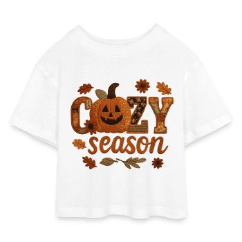 Gemütliches Kürbis-Patchwork - Kinder Cropped Jersey T-Shirt - Weiß - Vorne