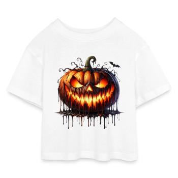 Citrouille-lanterne de braise en fusion - T-shirt Crop Top en jersey Enfant - blanc - Devant