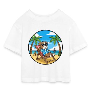 Cool Dog Beach Vacation Summer Vibes - Kinder Cropped Jersey T-Shirt - Weiß - Vorne