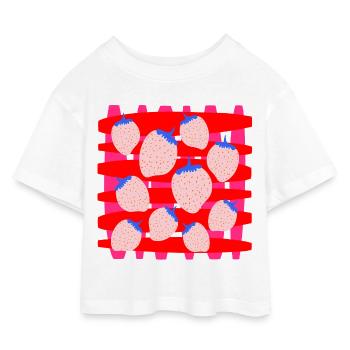 Erdbeeren - Kinder Cropped Jersey T-Shirt - Weiß - Vorne