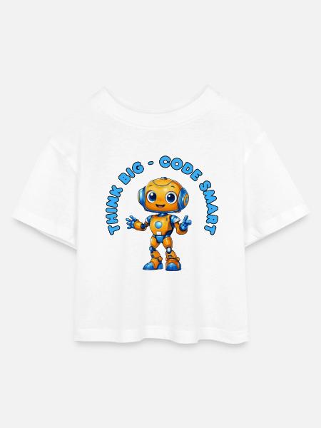 Roboter - Think big, Code Smart  - Kinder Cropped Jersey T-Shirt - Weiß