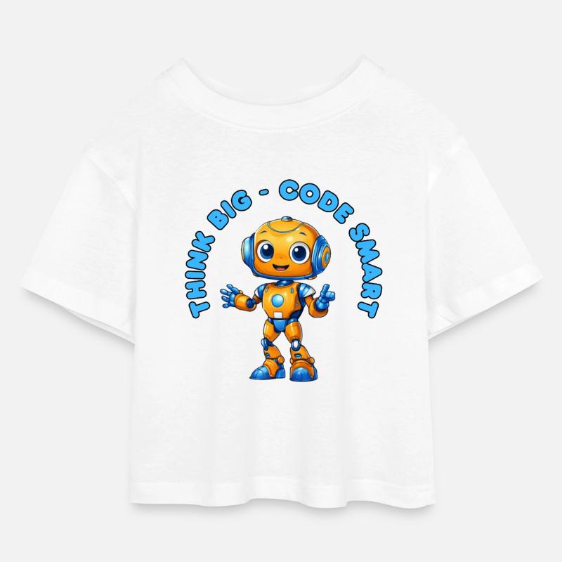 Roboter - Think big, Code Smart  - Kinder Cropped Jersey T-Shirt - Weiß