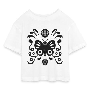 Bohème papillon L noir mat - T-shirt Crop Top en jersey Enfant - blanc - Devant