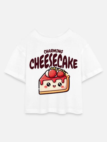 Sweet Kawaii Cheesecake Strawberry - Kids’ Cropped Jersey T-Shirt - white