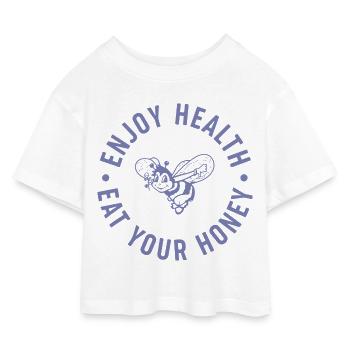 Enjoy health - eat your honey - Kinder Cropped Jersey T-Shirt - Weiß - Vorne