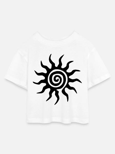 Spirale Schwarze Sonne - Kinder Cropped Jersey T-Shirt - Weiß