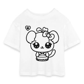 Panda Kawaii avec arc - T-shirt Crop Top en jersey Enfant - blanc - Devant