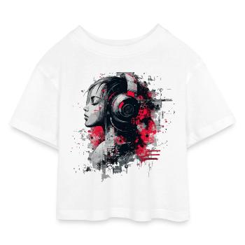 DJ Lady – Urban Art Kopfhörer  - Kinder Cropped Jersey T-Shirt - Weiß - Vorne