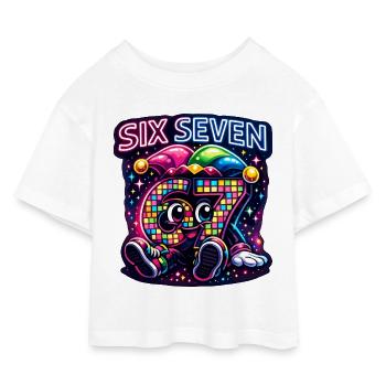 Six Seven 67 Karneval Süß Trend Geschenk - Kinder Cropped Jersey T-Shirt - Weiß - Vorne