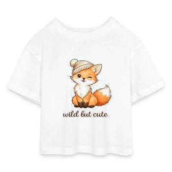 Kuscheliger Fuchs mit Mütze - Kinder Cropped Jersey T-Shirt - Weiß - Vorne