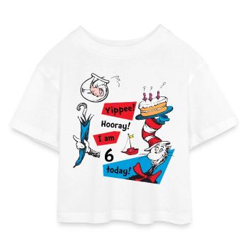 Cat In The Hat Birthday Design 5 Years Saying - Kids’ Cropped Jersey T-Shirt - white - Front
