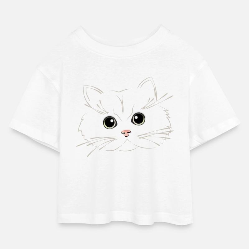 cat Eyes with fluffy face - Kinder Cropped Jersey T-Shirt - Weiß