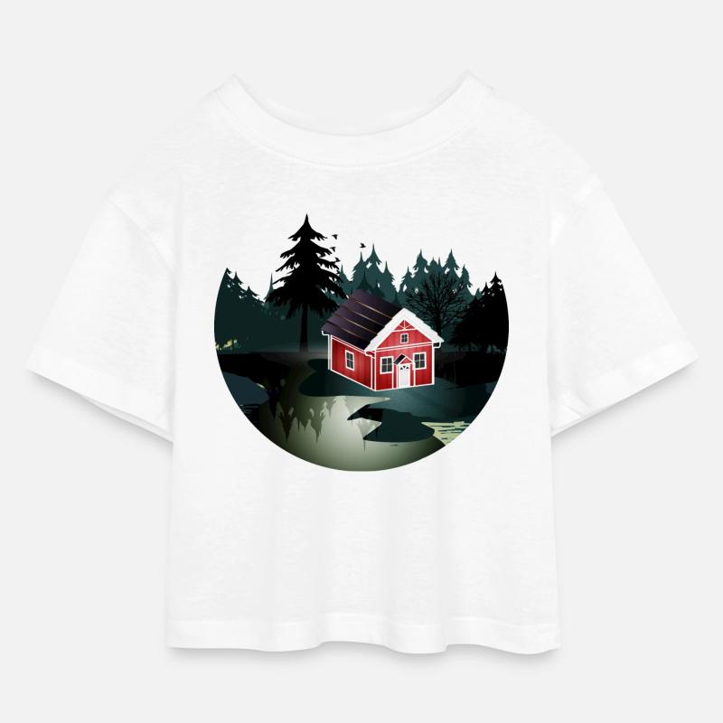 petite maison suédoise rouge à l'orée de la forêt - T-shirt Crop Top en jersey Enfant - blanc