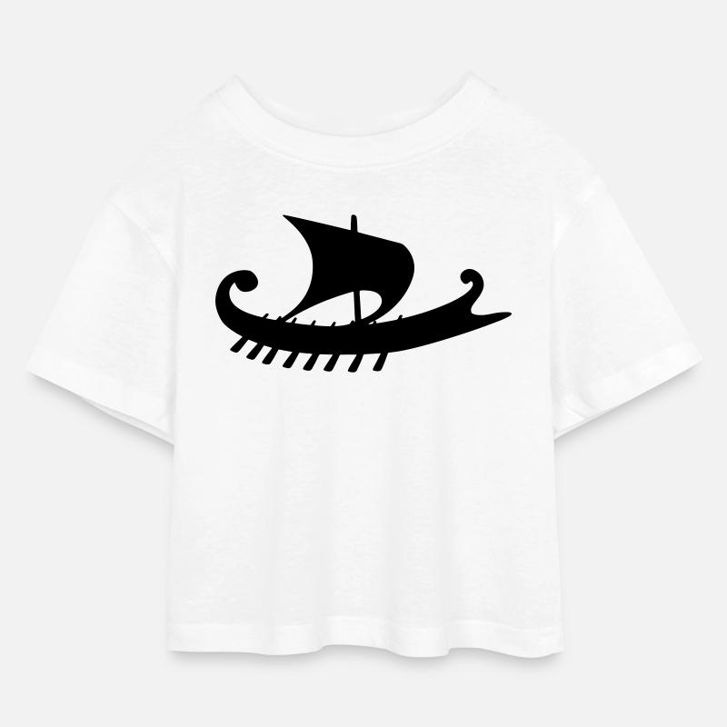 Empuriabrava Ship w - Kids’ Cropped Jersey T-Shirt - white