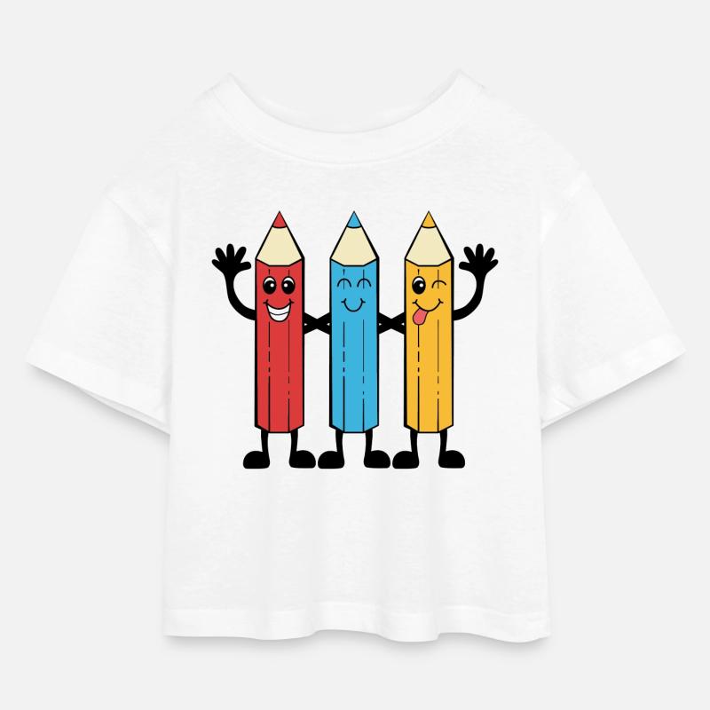 Buntstifte im Comic-Stil - Kinder Cropped Jersey T-Shirt - Weiß