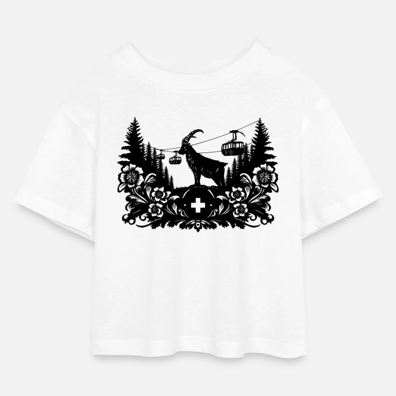 Steinbock_1_black - Kinder Cropped Jersey T-Shirt - Weiß