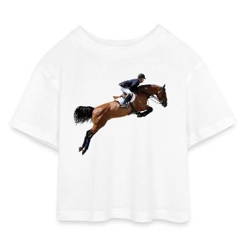 Springendes Pferd im Sprung - Kinder Cropped Jersey T-Shirt - Weiß - Vorne
