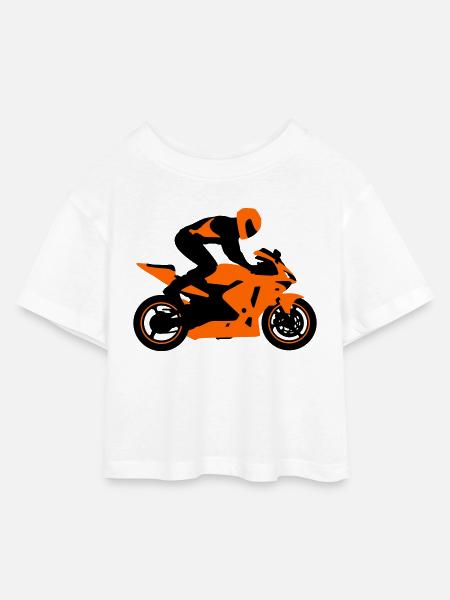 Motorrad Stuntman  - Kinder Cropped Jersey T-Shirt - Weiß