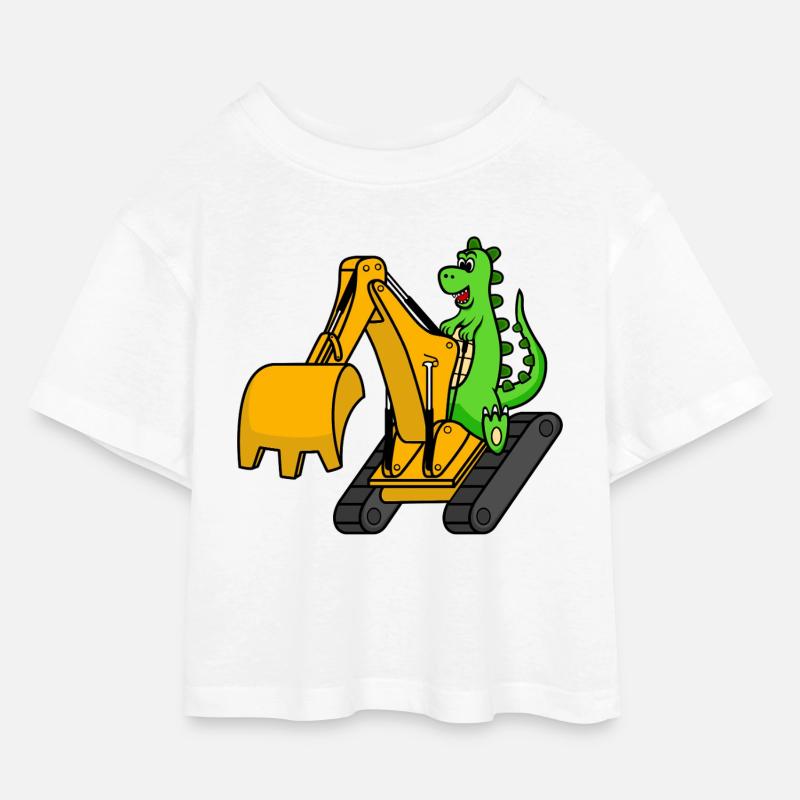Dino Bagger Dinosaurier - Kinder Cropped Jersey T-Shirt - Weiß