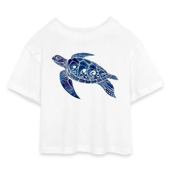 Tribal Schildkröte Blau – Ozean Design - Kinder Cropped Jersey T-Shirt - Weiß - Vorne