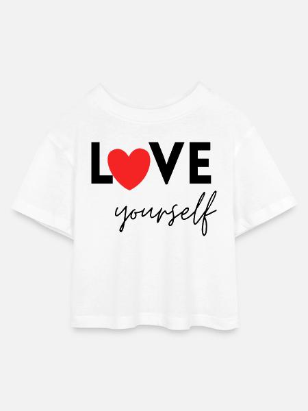Love yourself – Selflove, Positivität, Selbstliebe - Kinder Cropped Jersey T-Shirt - Weiß