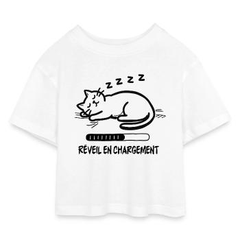 Chat endormi, réveil en chargement - T-shirt Crop Top en jersey Enfant - blanc - Devant