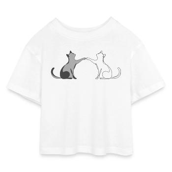 Zwei Katzen Line Art Illustration  - Kinder Cropped Jersey T-Shirt - Weiß - Vorne