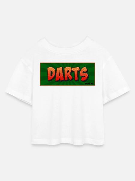 Darts Comic Retro Spielmotiv - Kinder Cropped Jersey T-Shirt - Weiß