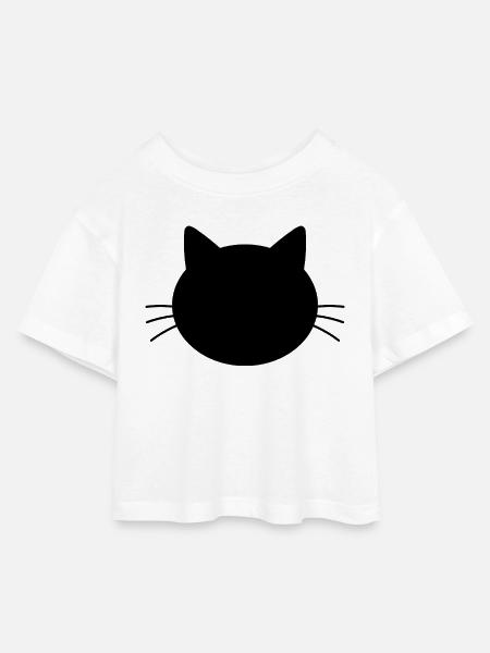 Katzenkopf - Kinder Cropped Jersey T-Shirt - Weiß