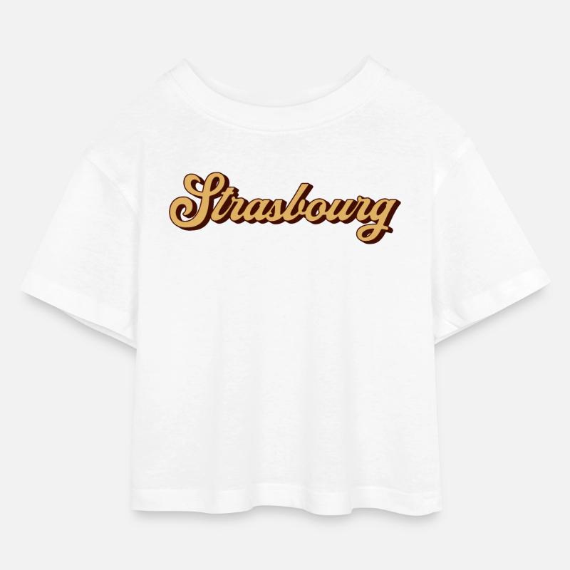 Strasbourg Script Souvenir - Kinder Cropped Jersey T-Shirt - Weiß