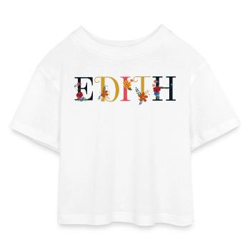 EDITH Name mit Blumen geschmückt - Kinder Cropped Jersey T-Shirt - Weiß - Vorne