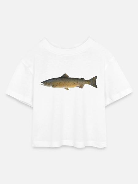 Lachs - Kinder Cropped Jersey T-Shirt - Weiß