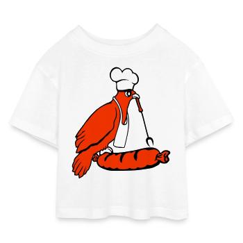 Oiseau griller des saucisses griller délicieusement manger des saucisses - T-shirt Crop Top en jersey Enfant - blanc - Devant