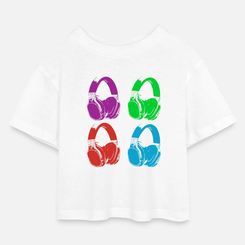 Kopfhörer - Kinder Cropped Jersey T-Shirt - Weiß