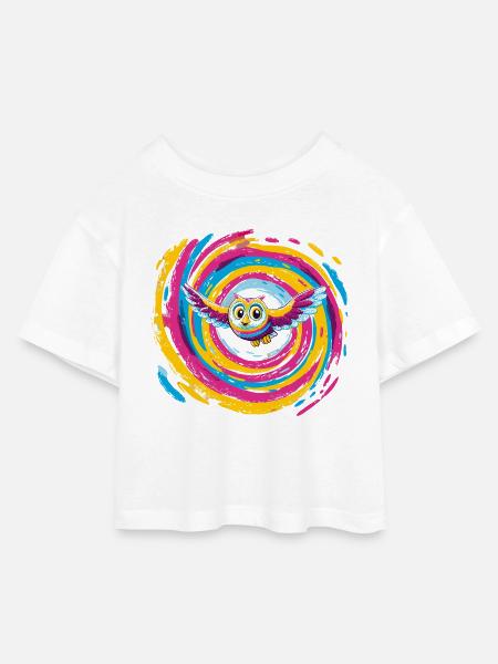 Bunte Eulenspirale - Kinder Cropped Jersey T-Shirt - Weiß