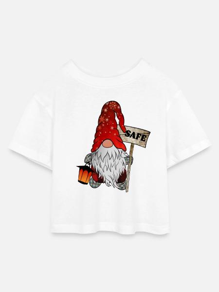 Safe Wichtel – Weihnachtsgnom - Kinder Cropped Jersey T-Shirt - Weiß
