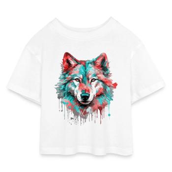 Wolf Wolf Head Predator Forest Nature Wilderness Colorful - Kids’ Cropped Jersey T-Shirt - white - Front