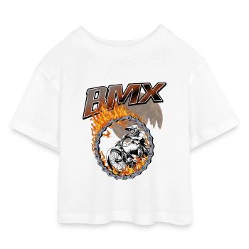 BMX Rider Fire Ring - Kids’ Cropped Jersey T-Shirt - white - Front