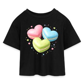 Macarons in Heart Shape Pastel Gift - Kids’ Cropped Jersey T-Shirt - black - Front