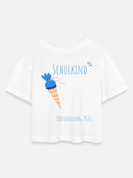 Schulkind Einschulung 2026 personalisierbar - Kinder Cropped Jersey T-Shirt - Weiß