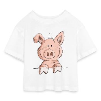 Cute Pig I Schwein Comic I Tiermotiv I Fun Ferkel - Kinder Cropped Jersey T-Shirt - Weiß - Vorne