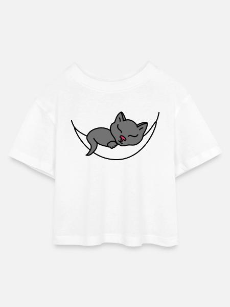 Sleeping Cat - Kids’ Cropped Jersey T-Shirt - white