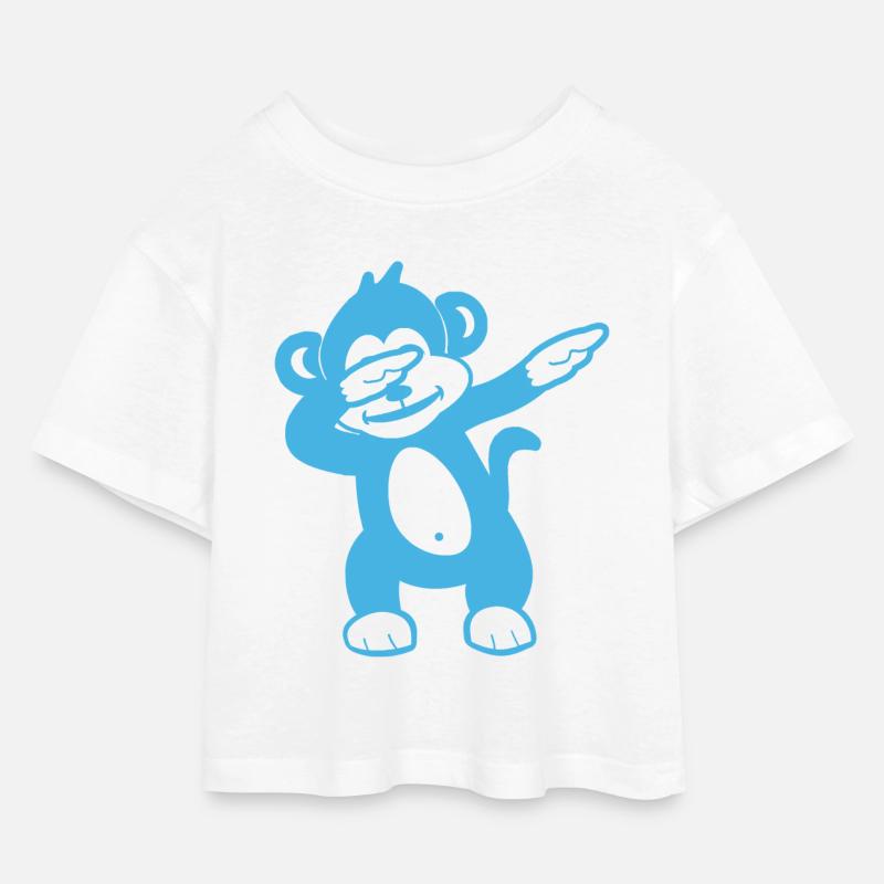 Blue Monkey Maskottchen – Verspieltes Design - Kinder Cropped Jersey T-Shirt - Weiß