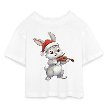 Christmas Rabbit Bunny spielt Geigenkunst - Kinder Cropped Jersey T-Shirt - Weiß - Vorne