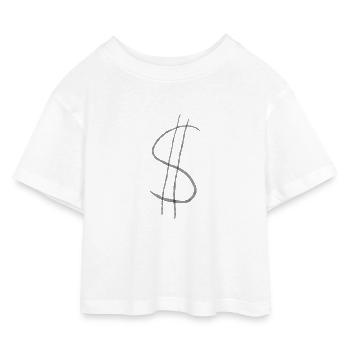 Signe $ – Motif Finance & Cash Statement - T-shirt Crop Top en jersey Enfant - blanc - Devant