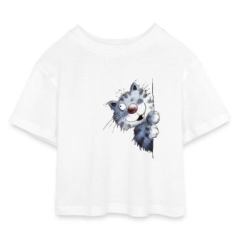 Chat bleu drôle pour les amis de chat - T-shirt Crop Top en jersey Enfant - blanc - Devant