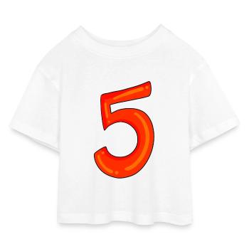 Number 5 red number five - Kids’ Cropped Jersey T-Shirt - white - Front